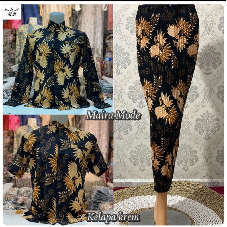 MIMIL COLLECTION SET COPLE BAJU KEMEJA BATIK LENGAN PANJANG LENGAN PENDEK ROK PLISKET KEBAYA MODREN