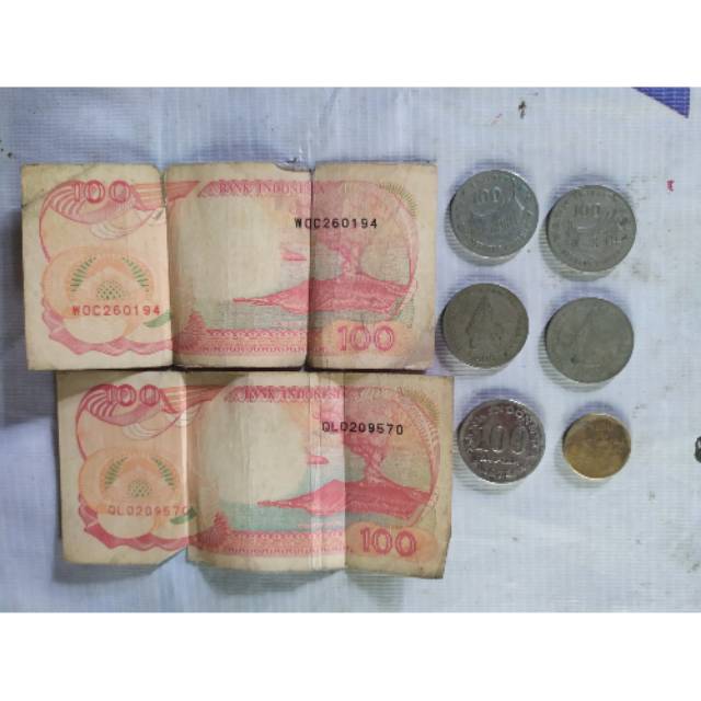 Uang jadul 1rupiah kertas dan logam