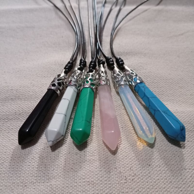 Kalung Tali Motif Batu Alam Asli Premium Pria Wanita Cowok Natural Wire Wrapped Crystal Gemstone Nec