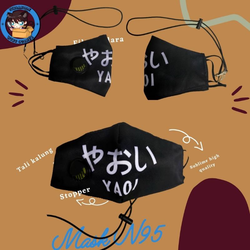 Mask / Masker motor / Masker mulut anime huruf jepang yaoi ecchi