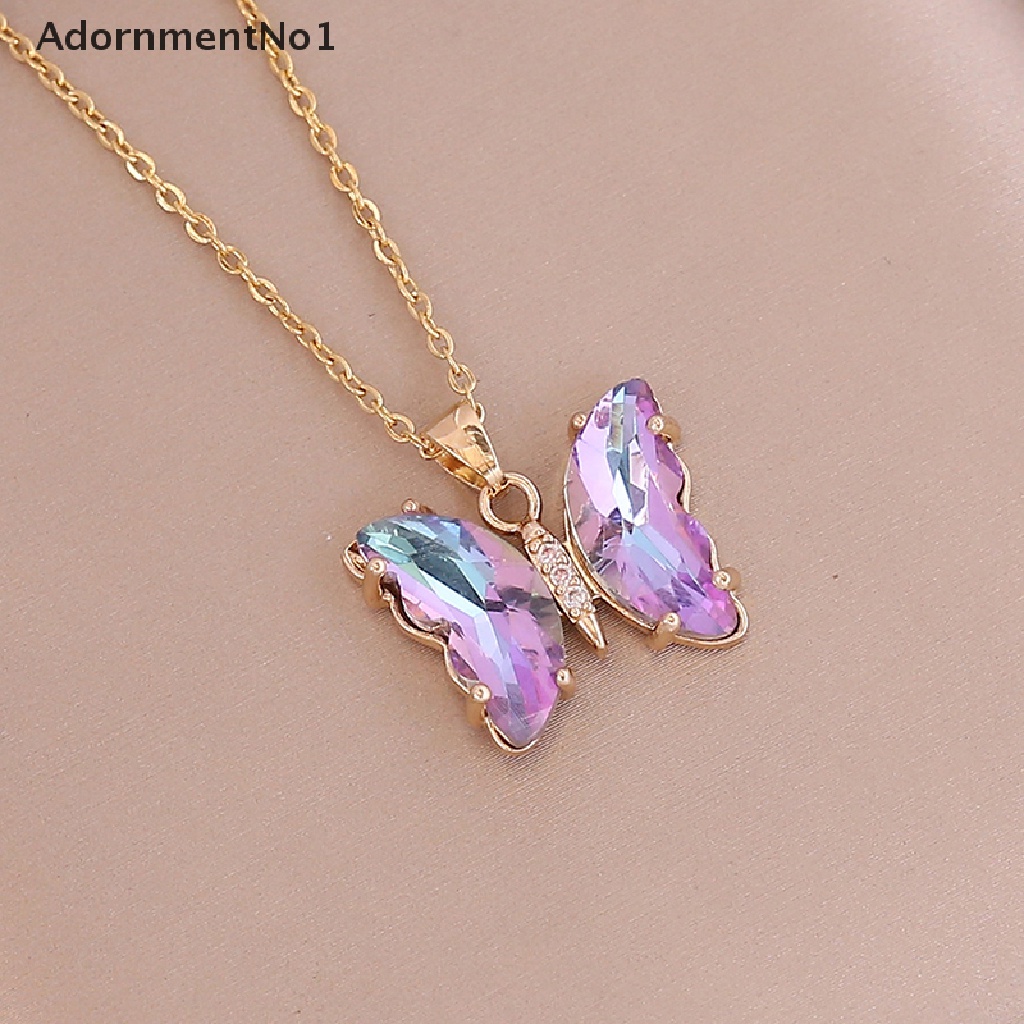 (AdornmentNo1) Kalung Rantai Dengan Liontin Kupu-Kupu Warna Gradasi Bahan Stainless Steel Untuk Wanita