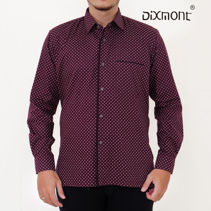 Dixmont Kemeja Pria Basic Formal Motif Lengan Panjang Hem ML00622