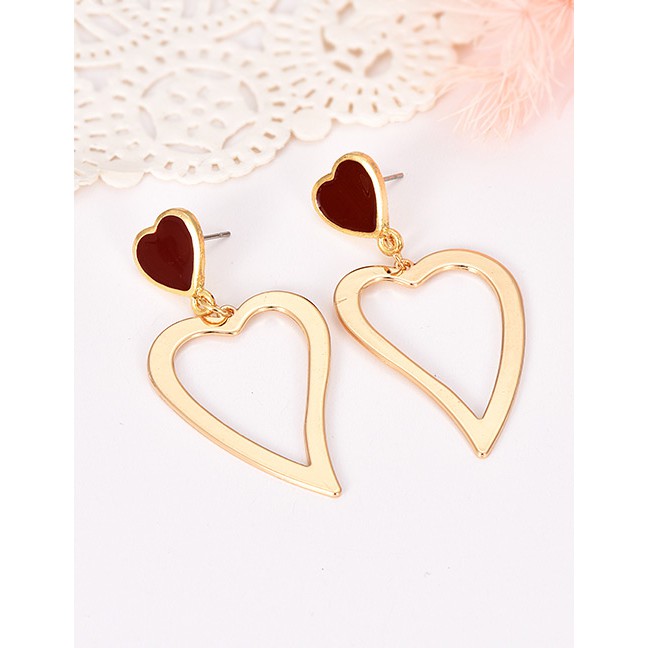 LRC Anting Tusuk Fashion Gold Alloy Love Earrings F46776