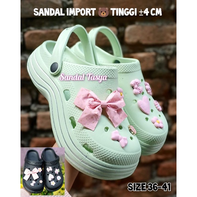 Sandal Baim Wanita Jelly Import Classic Bae Clog Fashion Jibbitz Pita Karakter Beruang Bear Casual Terbaru Korea Style Tinggi 4 cm