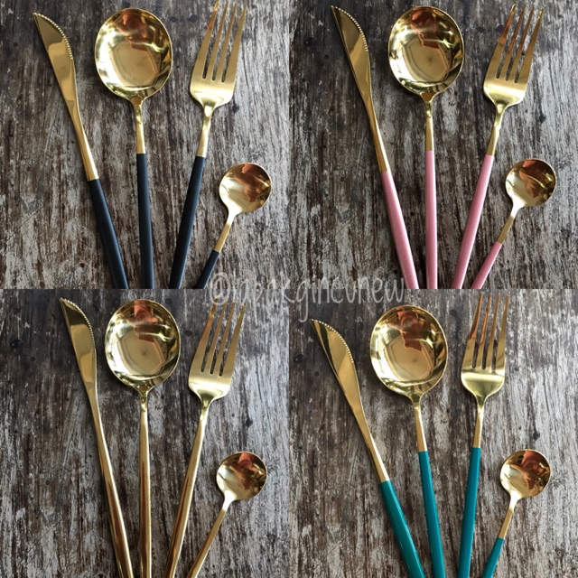 Cutlery set sendok gold sendok korea spoon gold sendok set