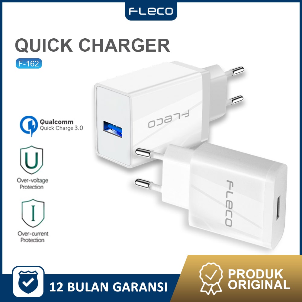 Charger Travel Adaptor Colokan USB 1 Port QC3.0 Quick Charging F-162 FLECO FREE kabel MICRO