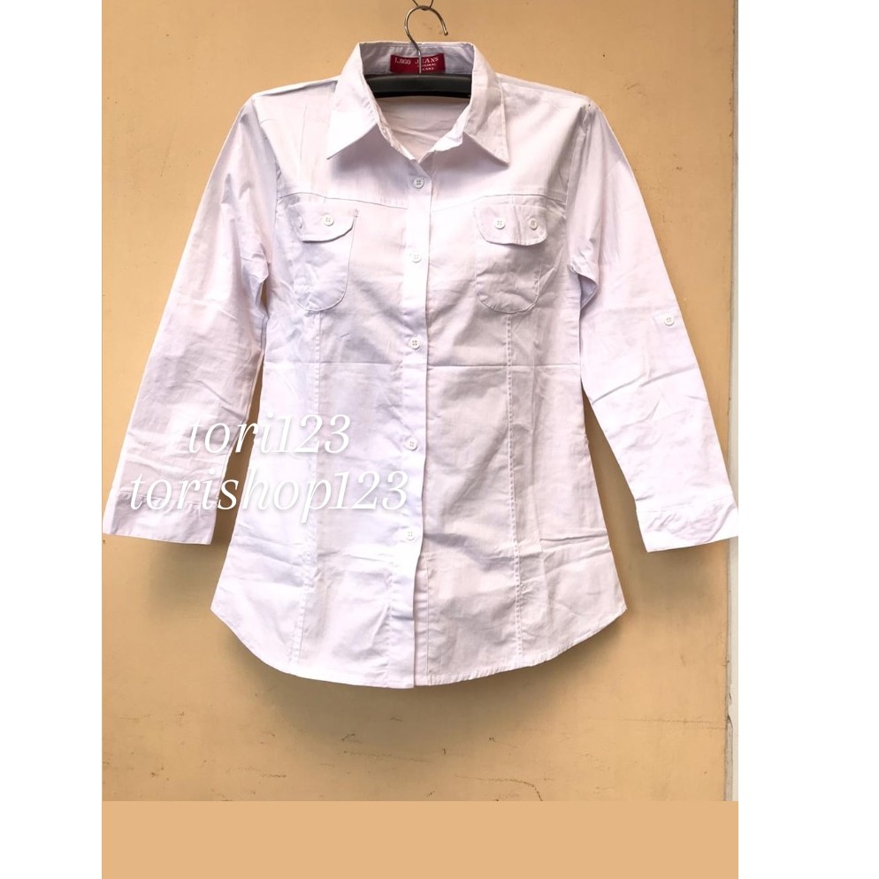 PAKAIAN KEMEJA PUTIH WANITA LENGAN PANJANG L – LOGO