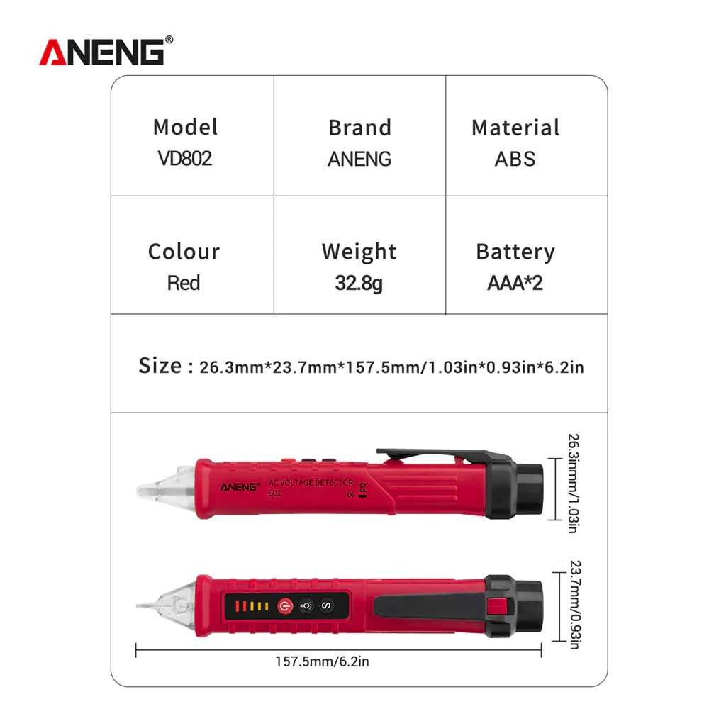 ANENG Tester Non Contact AC Voltage Alert Detector 12V-1000V - VD802