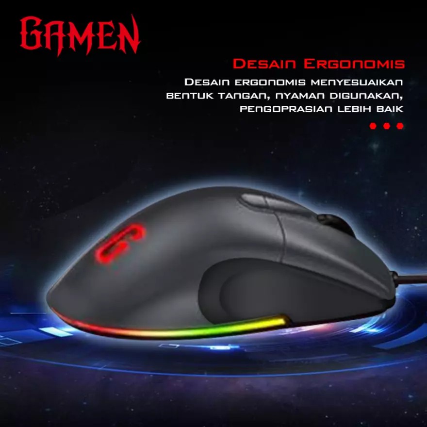 GAMEN GM810 12000DPI Braided Wire RGB &amp; Macro Define Gaming Mouse - Garansi Resmi 1 Tahun