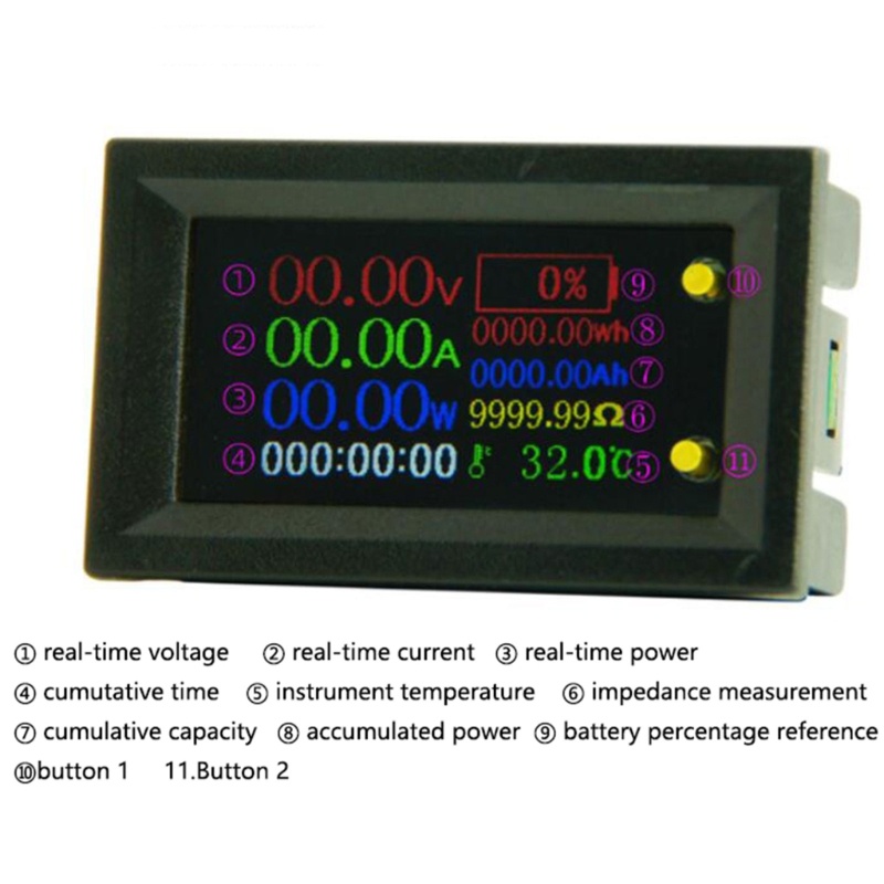 Btsg 9in1 Digital DC- Voltmeter Ammeter Dengan Daya-Persentas Tahan