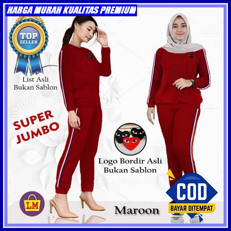 Stelan Senam Merah Putih/Baju Senam Merah Putih/Setelan Olahraga Wanita/Baju Senam Wanita/Senam/Sete