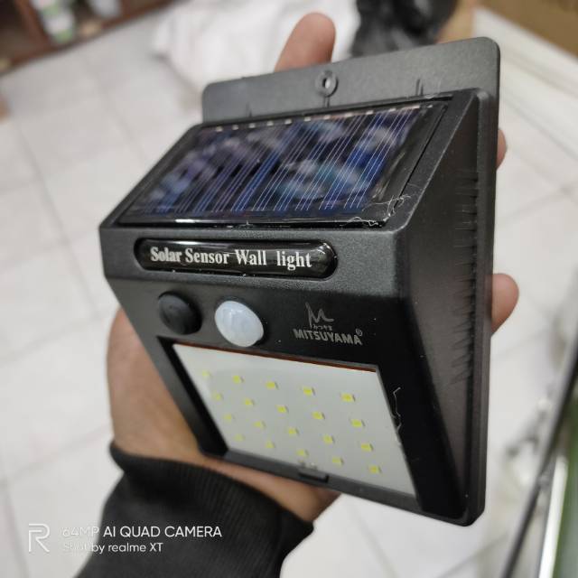 mitsuyama lampu dinding taman sensor gerak solar panel led outdoor wall light