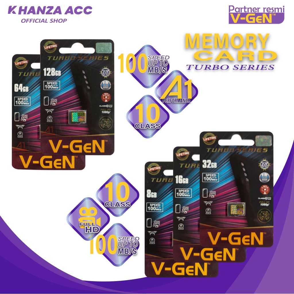 KHANZAACC PROMO MEMORY HP MICRO SD 8GB 16GB 32GB 64GB 128GB MICRO SD VGEN TURBO SERIES CLASS 10