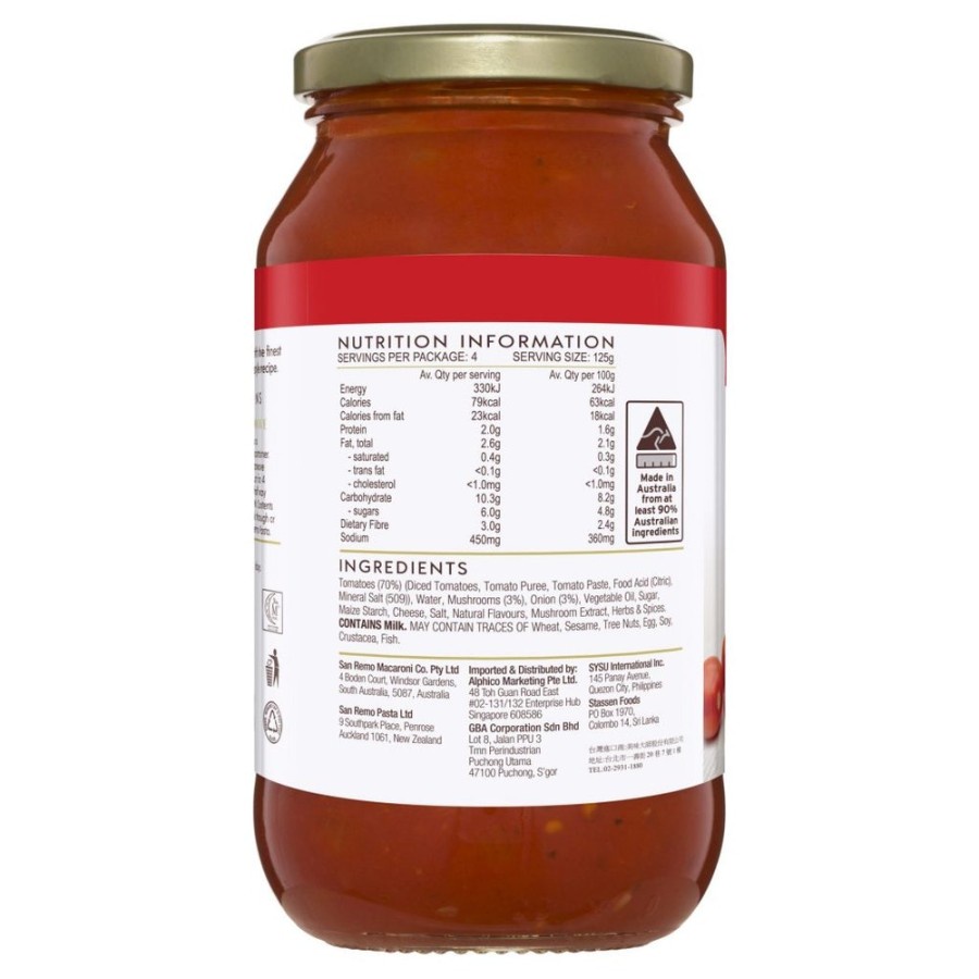 SAUS PASTA BOLOGNESE AND MUSHROOM SAN REMO 500GR