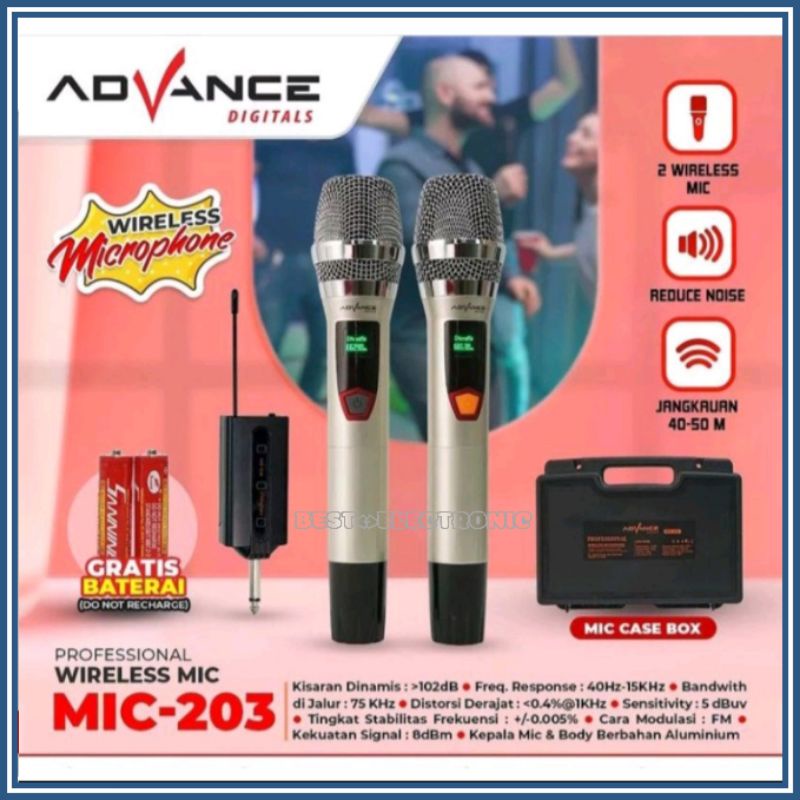 Advance Microphone Mic Double Wireless + Receiver MIC 203