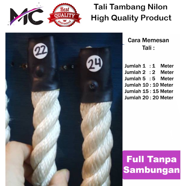 Tali Tambang Besar Nilon 24 mm Nylon Rope Pengikat Barang Putih Halus Qualitas Eksport Untuk Kapal Pengaman Safety Ikat Ternak Sapi Kerbau Kambing