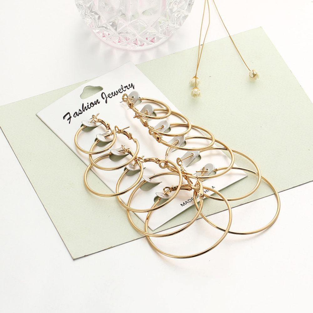 Timekey 6 Pasang / Set Anting Bulat Besar Simple Vintage Multi Ukuran Untuk Wanita / Hadiah A9K6