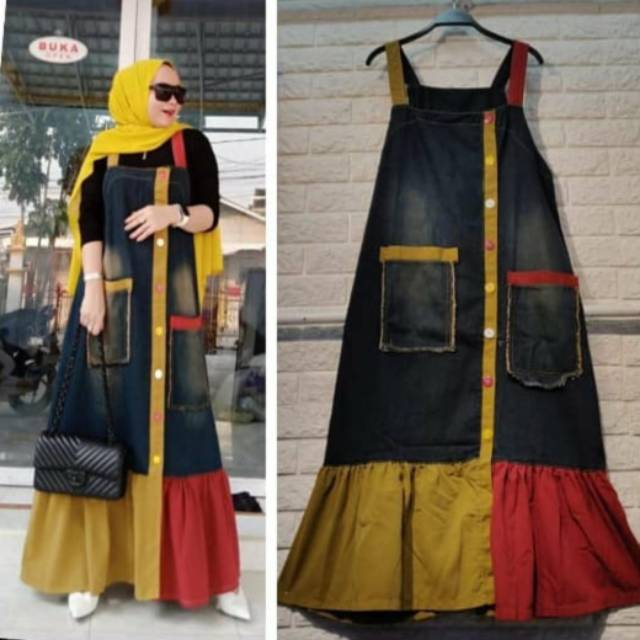 Overall Wanita Jeans Katun Warna Warni Import Premium / geser untuk foto lebih jelas