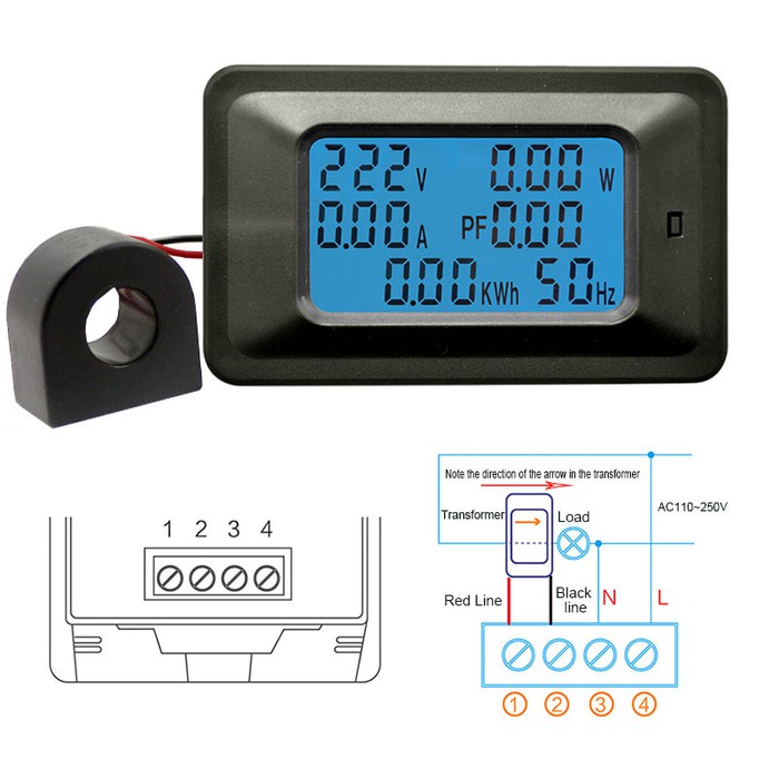 Voltmeter Ammeter Wattmeter Panel LED Display 6in1 AC 85-260V AC 100A