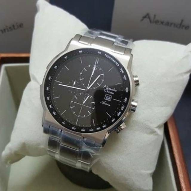 JAM TANGAN PRIA ALEXANDRE CHRISTIE AC6470 SILVER BLACK ORIGINAL