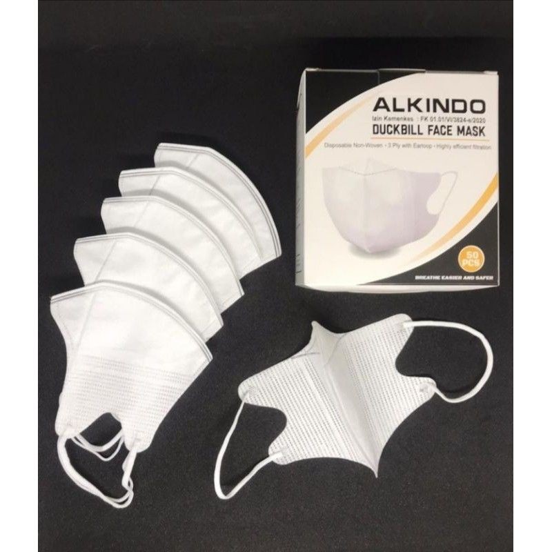 (ECER) MASKER DUCKBILL ALKINDO 3 PLY / MASKER DUCKBILL 3PLY PUTIH / MASKER DUCKBILL UTAMA