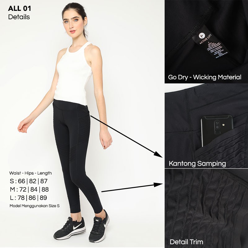 Sport Legging Size S Fit To L Warna Hitam Polos Brand Active Life