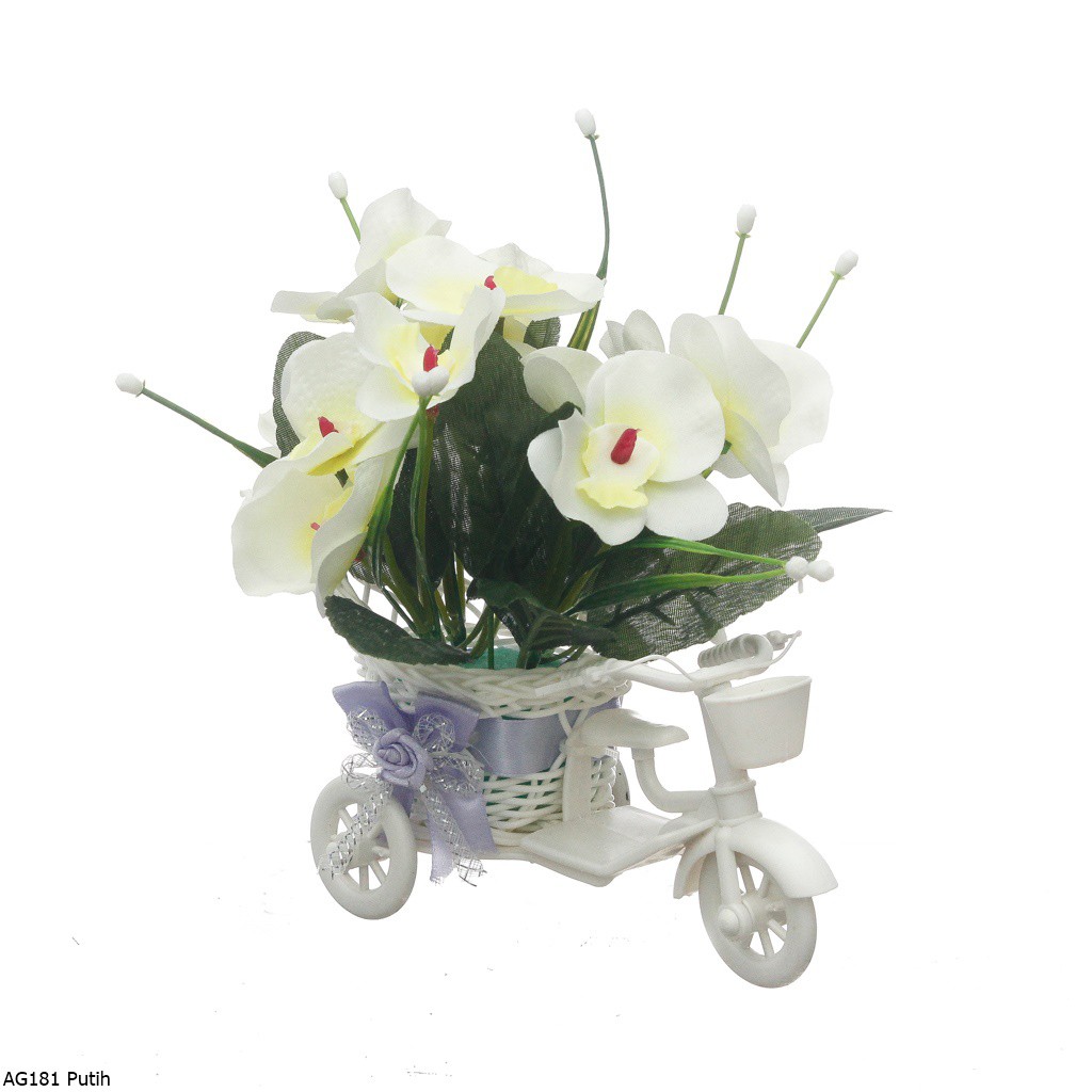 Bunga Plastik Anggrek Pot Sepeda AG18-Putih