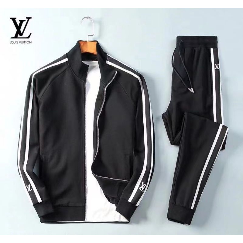 jaket pria set celana cowok jacket setelan lv hitam P1SHOES produk mewah