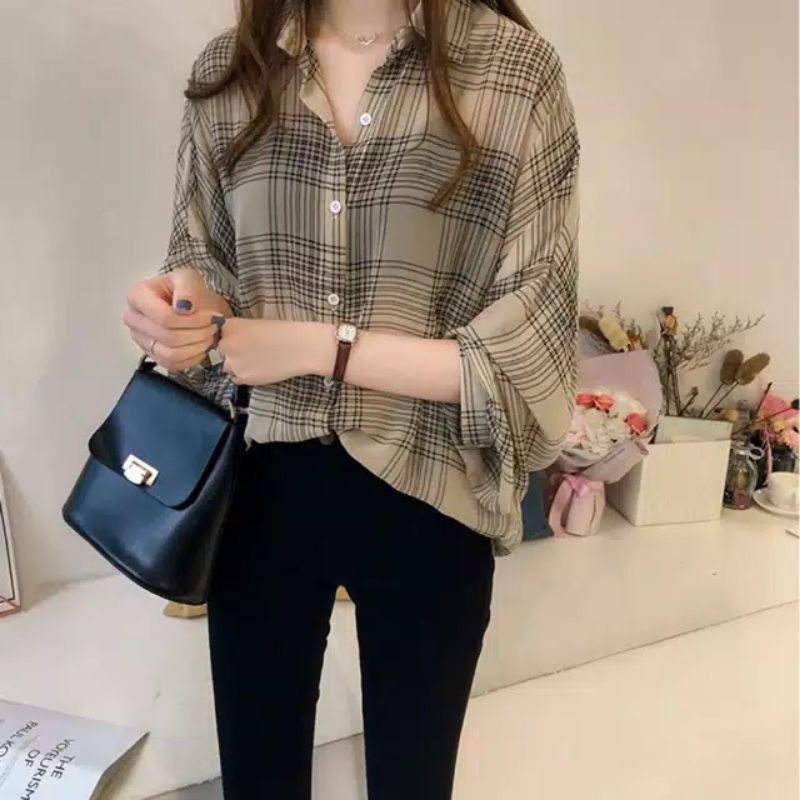 ATASAN WANITA IMPORT - C2 8528 KEMEJA SQUARE WARM IMPORT