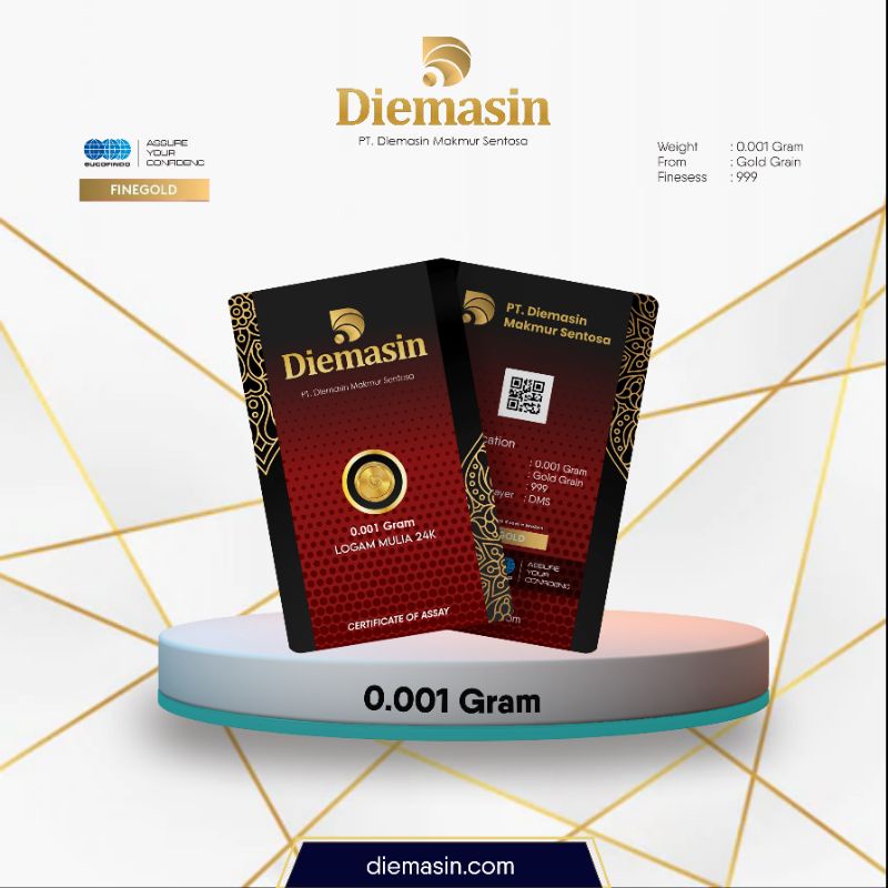 (Bisa COD yah) DIEMASIN Emas Mini 0.001 Gram Logam Mulia 24 Karat Original. Souvenir Gift Hadiah.