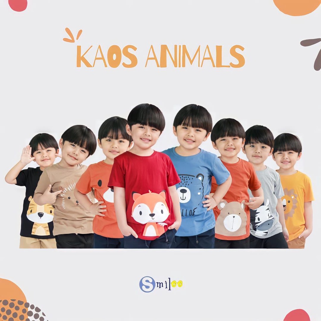 PROMO 7.7 Kaos Anak 1 - 5 Tahun Smilee Tshirt Animal Kaos Atasan Anak Sehari Hari Cotton