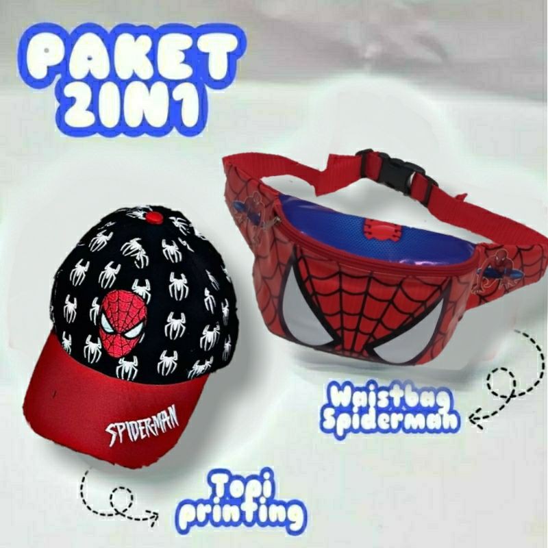 WESTBAG ANAK PAKET 2IN1 WAISTBAG ANAK MOTIF KARTUN DAN TOPI PRINTING