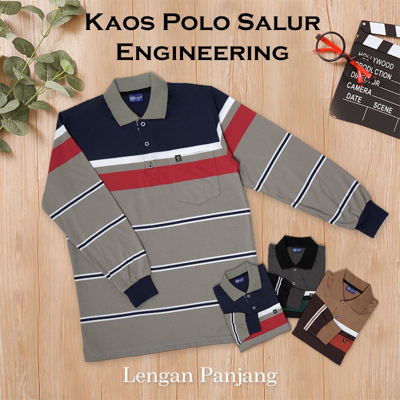 Kaospolos - Kaos kerah motif salur lengan panjang | polo shirt stripe engineering 7879