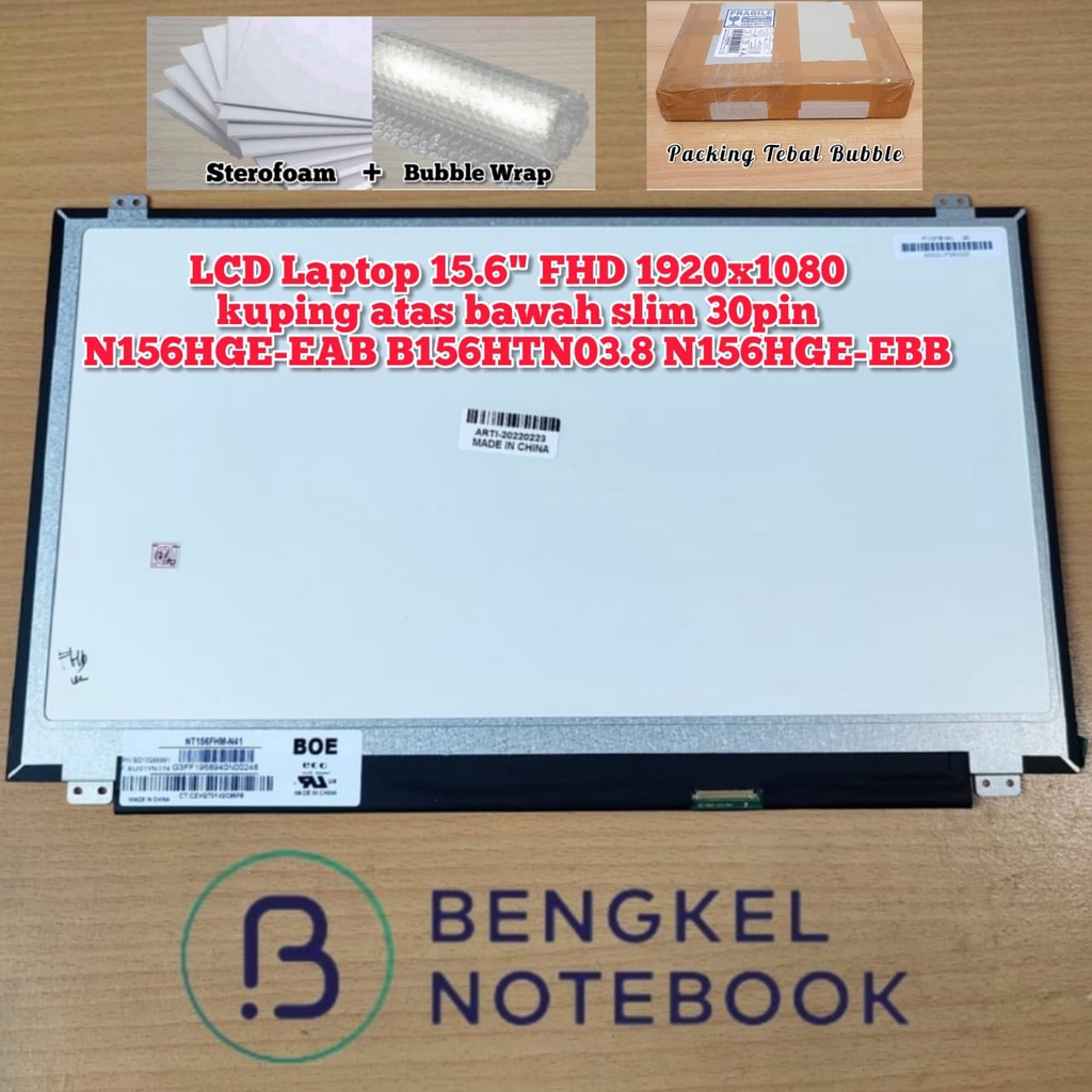 LCD Laptop 15.6&quot; FHD 1920x1080 kuping atas bawah slim 30pin N156HGE-EAB B156HTN03.8 N156HGE-EBB Packing Kayu