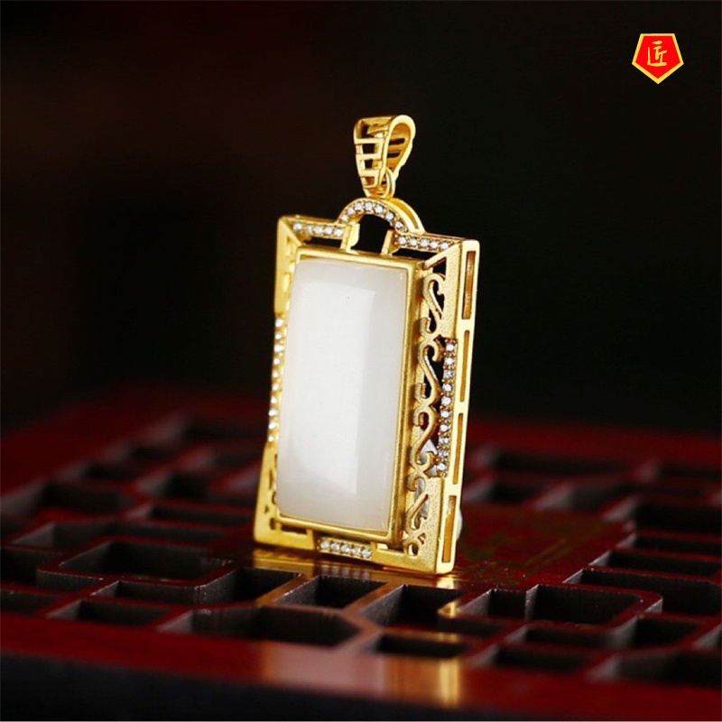 [Ready Stock]Hetian White Jade Necklace 925 Silver Inlaid Pendant Simple and Elegant