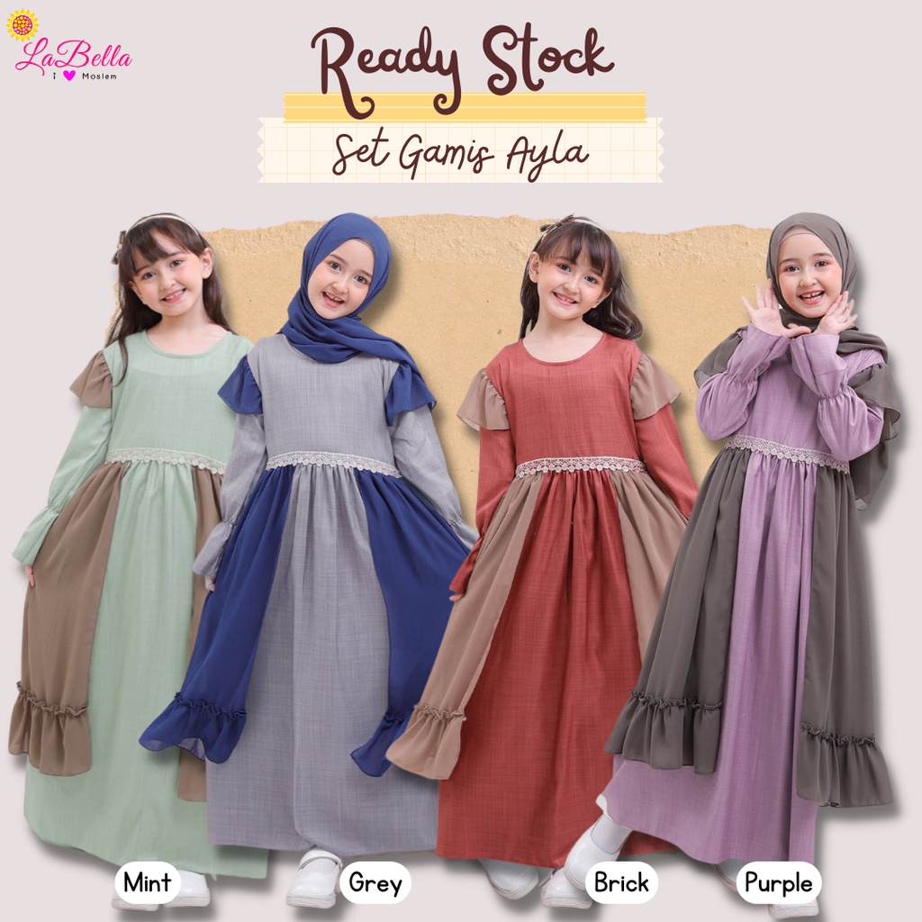 GAMIS PESTA ANAK PEREMPUAN USIA 5-13 TH BAHAN KATUN AMIRA SOFIA AYLA LABELLA (BONUS PASHMINA)