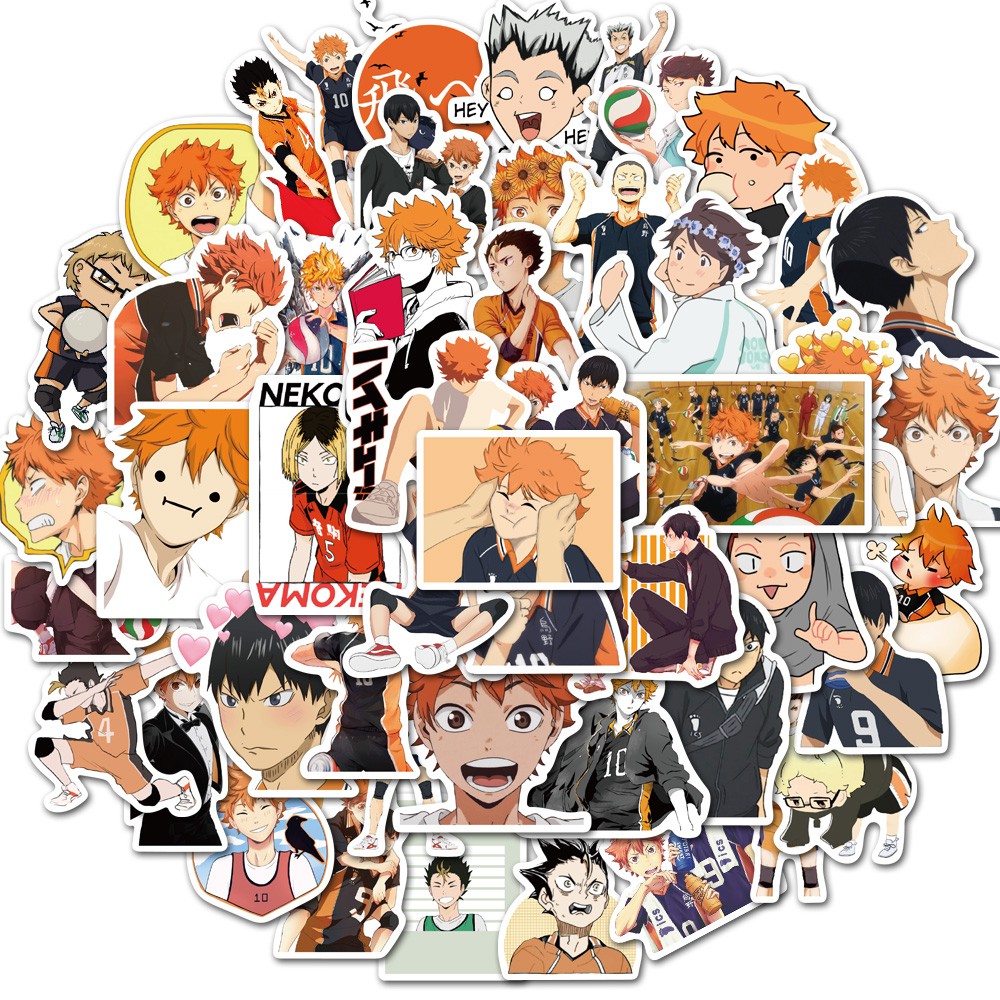 

50 Pcs Stiker Motif Anime Haikyuu Bahan Vinyl Tahan Air Untuk Laptop / Sepeda / Bumper / Koper / Skateboard