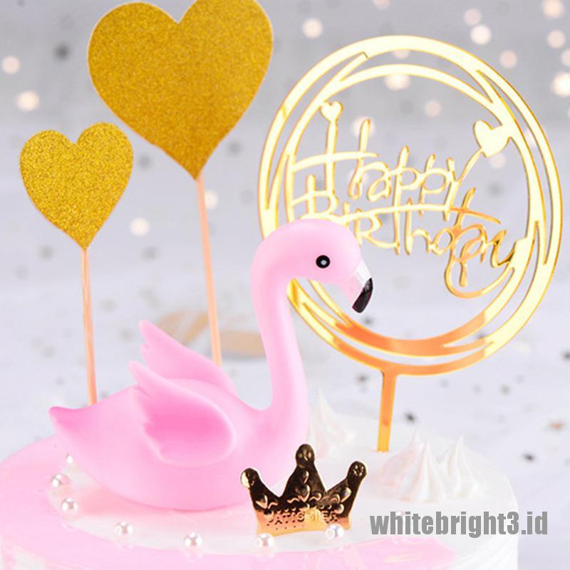 (white3) Topper Kue Bentuk Flamingo Pink Untuk Dekorasi Pernikahan / Ulang Tahun