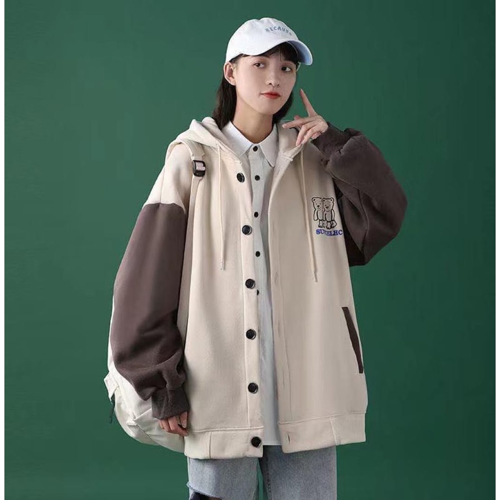 SUPKELHC VARSITY JAKET OVERSIZE | JAKET HOODIE WANITA OVERSIZE | JAKET BASEBALL OOTD KEKINIAN