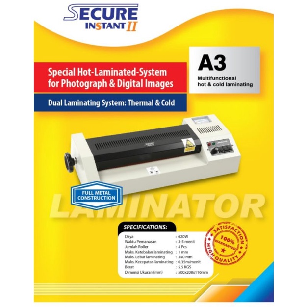 SECURE INSTANT II Mesin Laminating KTP A4 F4 &amp; A3 Alat Laminator Foto