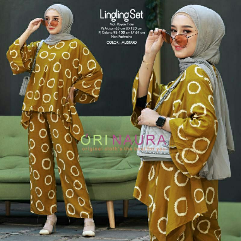 Daster Arab Lingling One Set Batwing Waka Waka Jumbo Setelan Celana Kulot Big Size Fashion Batik