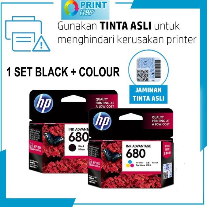 TINTA PRINTER HP 680 INK CARTRIDGE ORIGINAL BLACK / COLOR 2135 3637