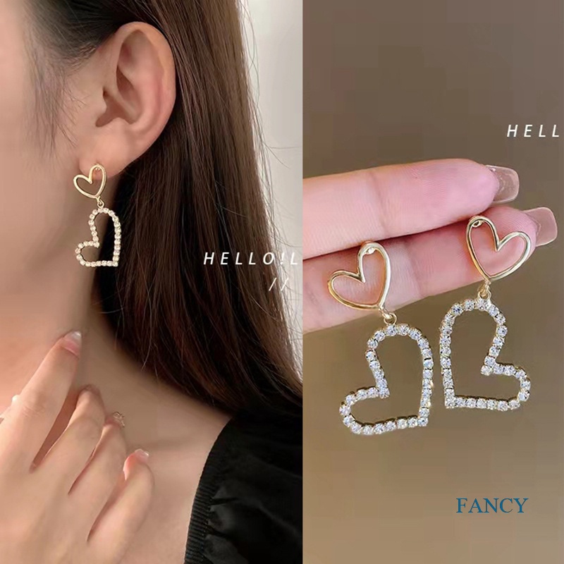 Anting Mutiara Bentuk Hati Geometris Gaya Vintage