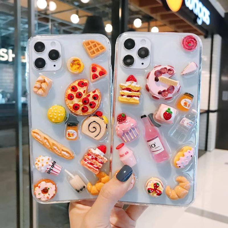 Soft Case Bening Desain Pizza Strawberry Kue 3D Untuk iPhone 13 12 11 Pro MAX Mini X XS MAX XR SE 2022 2020 7 8 Plus
