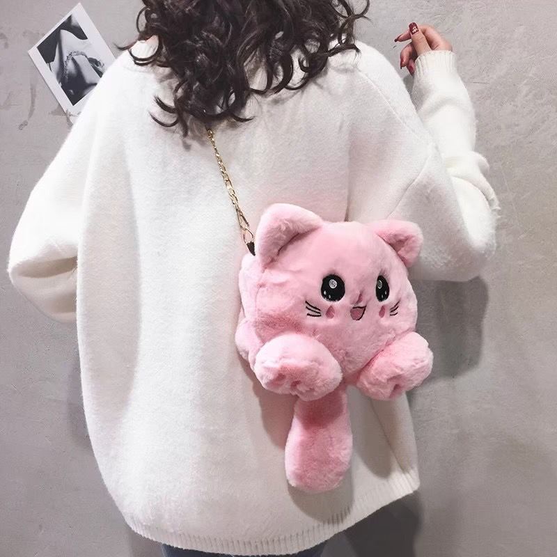 CIDOT ID TAS SELEMPANG BULU KUCING GEMOY LUCU IMUT / TAS WANITA CAT CUTES / TAS PEREMPUAN REMAJA KUCING TALI