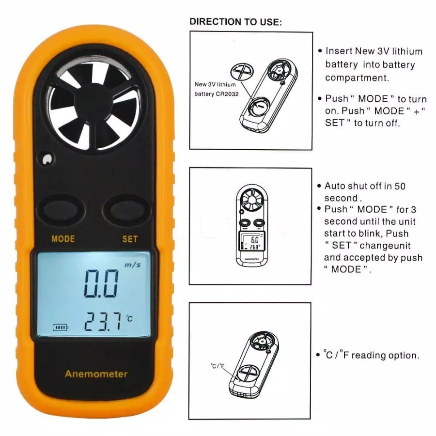 Digital Anemometer Alat Ukur Kecepatan Angin Wind Speed Meter - ANM