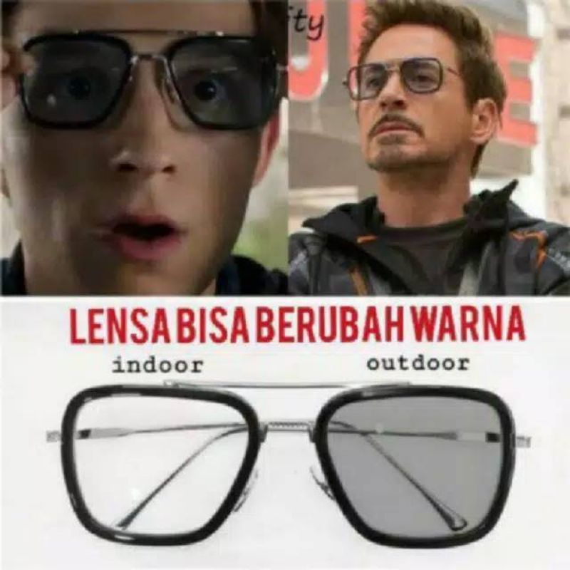 kacamata tony stark lensa photocromic antiradiasi boleh pilih lensa blueray bisa normal minus plus cilinder tergantung permintaan sampai minus 5 cyl 2 harga masih sama tulis saja pesanan kaka di catatan saat order free box lap cairan pembersih kacamata