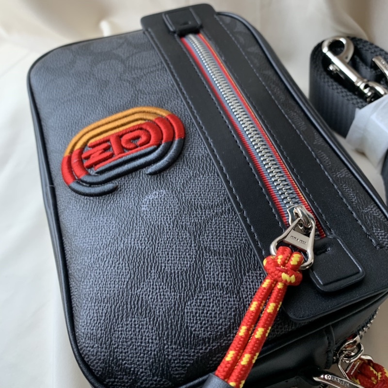 COACH ACADEMY CROSSBODY IN CHARCOAL SIGNATURE 768 COATED CANVAS WITH VARSITY ZIPPER MULTICOLOR