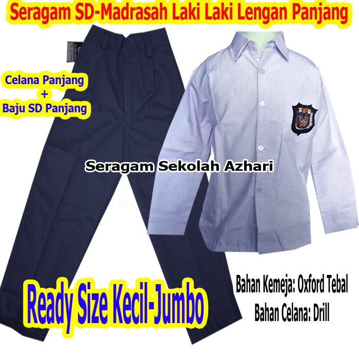 Setelan Seragam Sekolah SD MI Laki Laki Hitam Putih Lengan Panjang-Seragam SD Laki Laki-Baju Sekolah