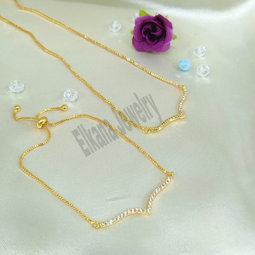 KALUNG+GELANG FUJI ZIRCON TANAM SUPER BERKELAS PERHIASAN ANTI KARAT&amp;ANTI LUNTUR